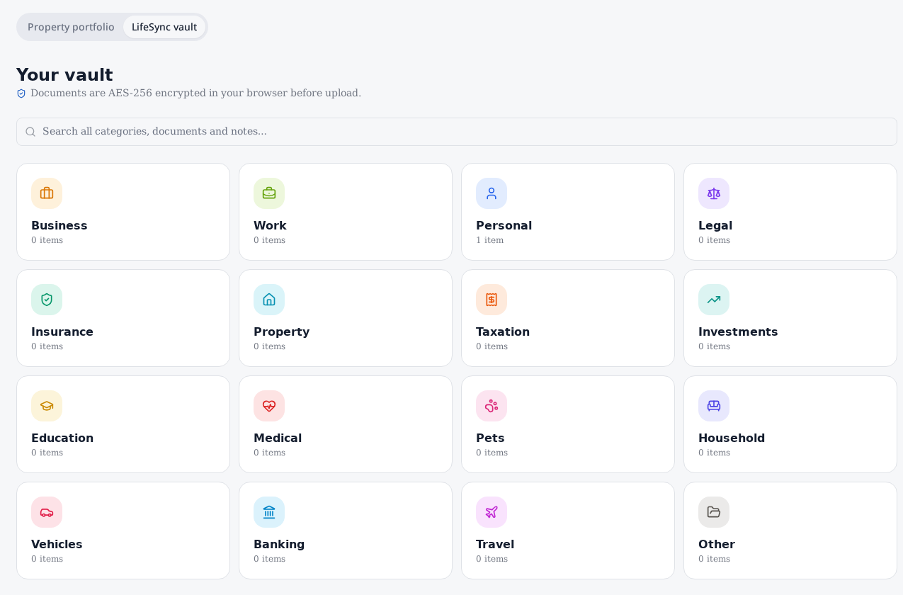 Gateway LifeSync Vault screen