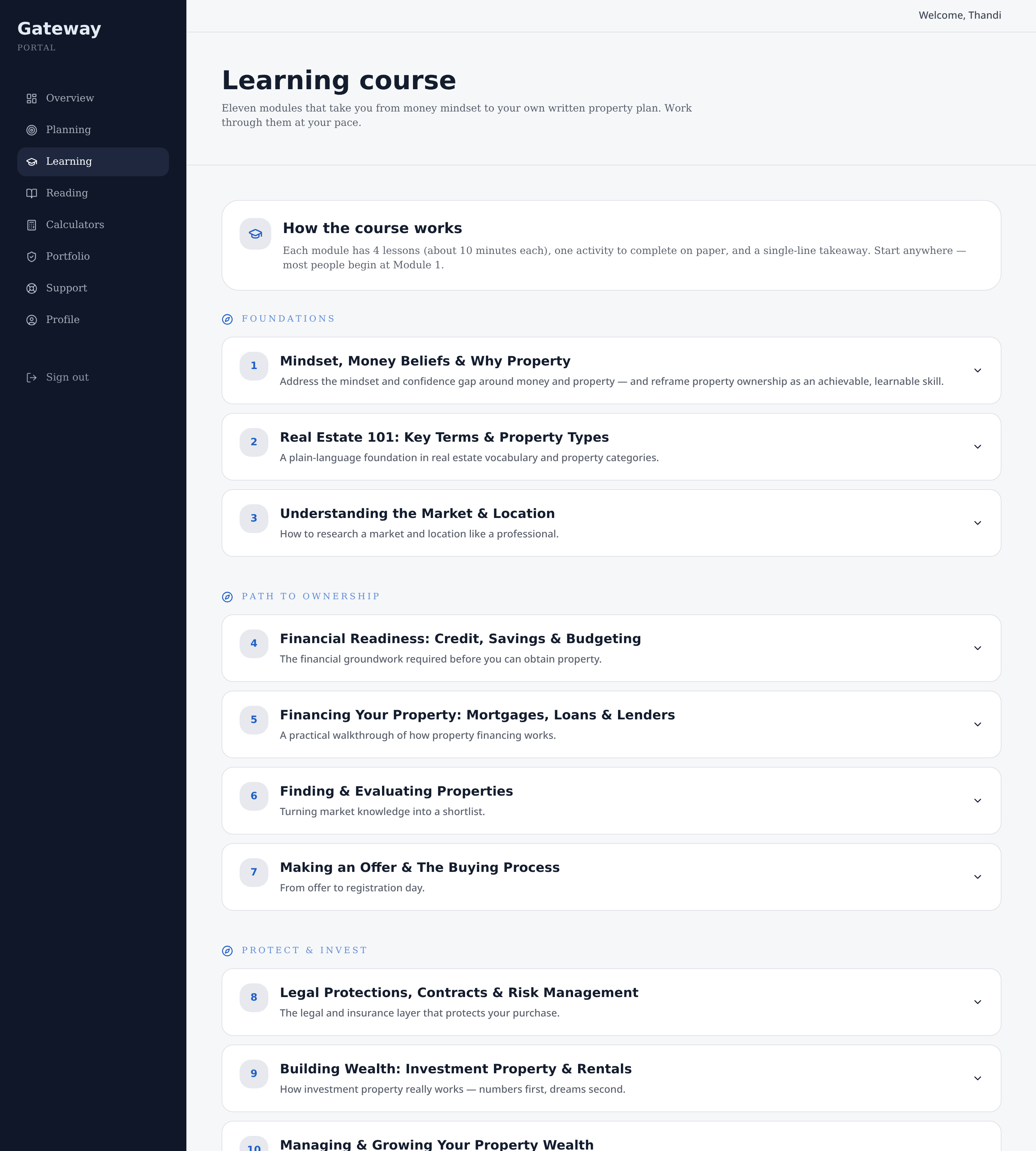 Gateway Learning screen